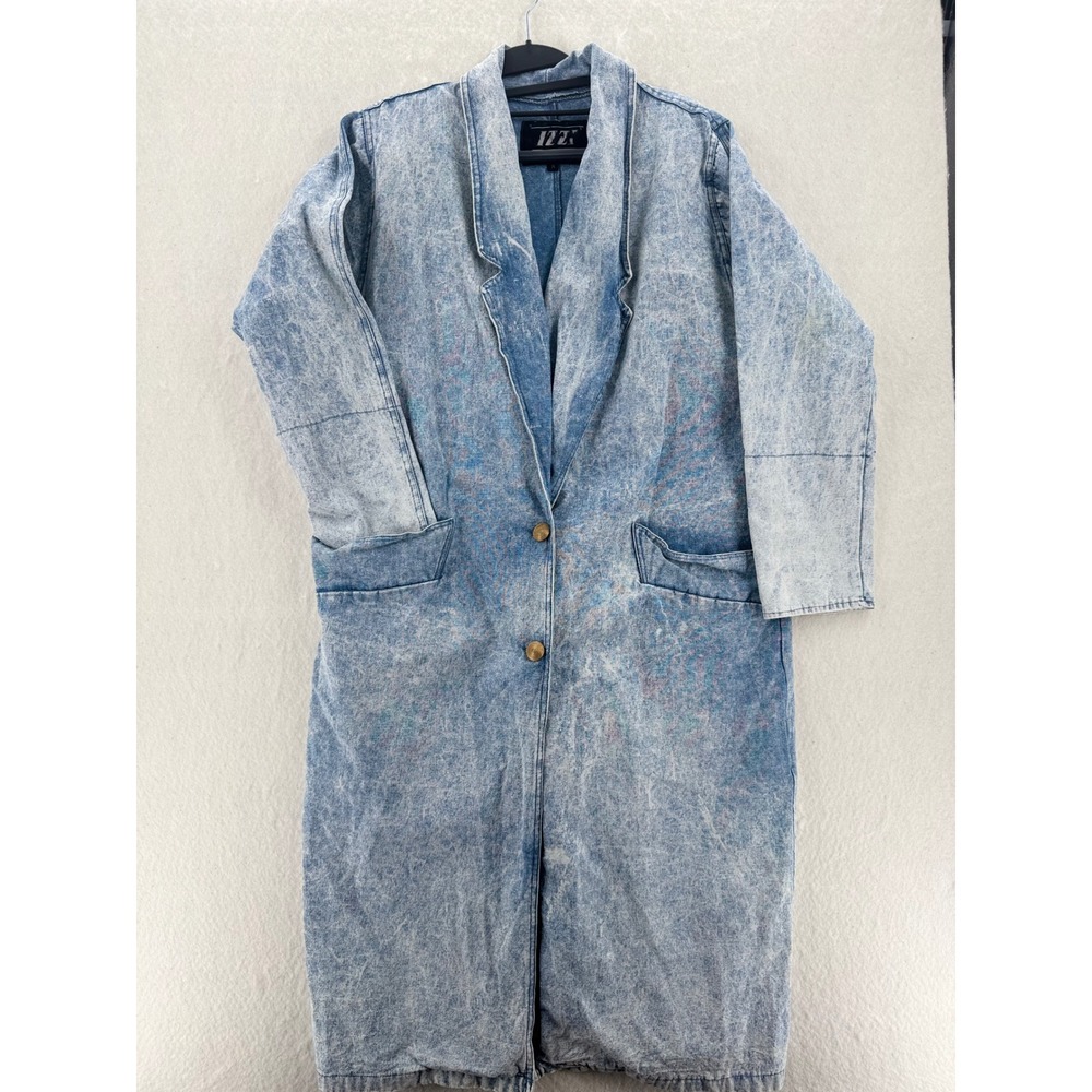 IZZI - VTG Acid Wash Denim Duster Trench Coat - Blue - S - Womens